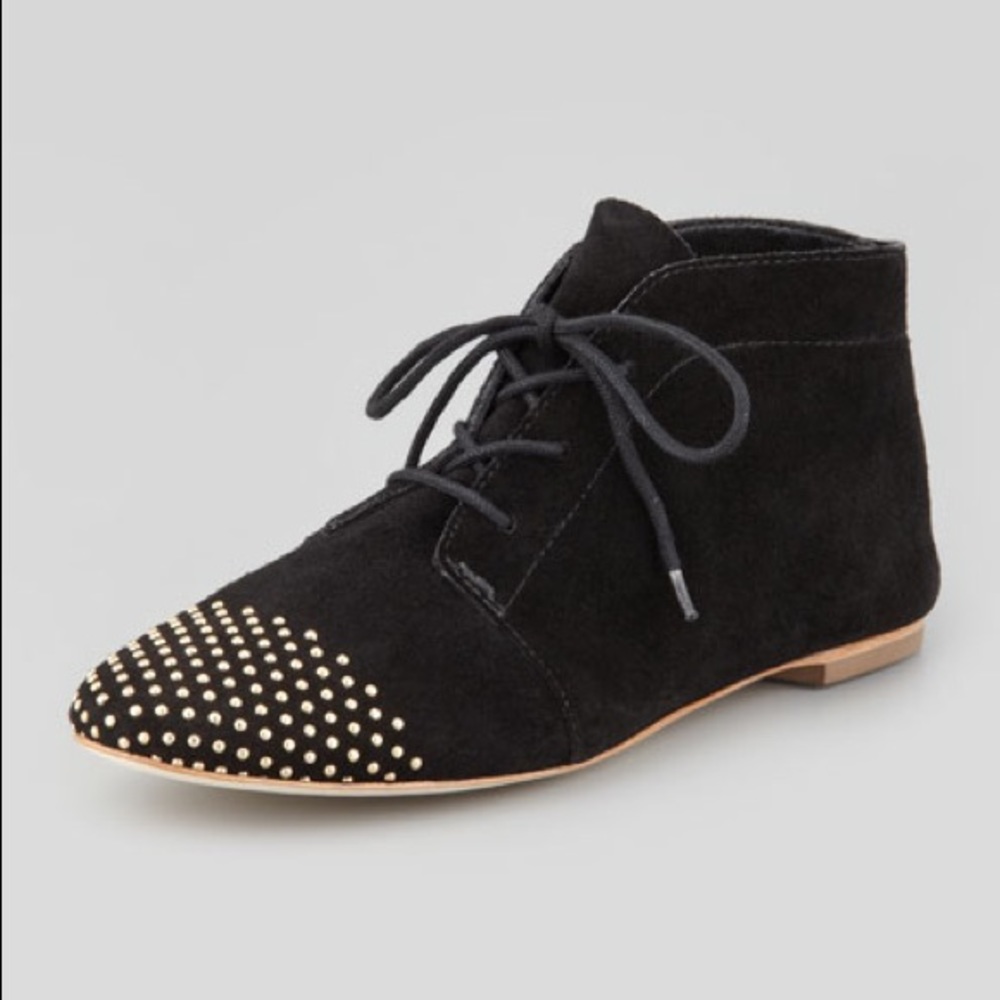 black suede flats with gold studs